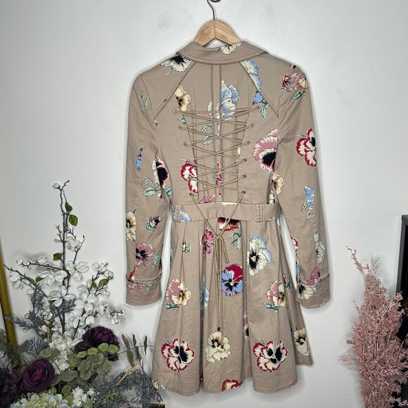 ANTHROPOLOGIE x ELEVENSES Pansy Corset Trench Coat Tan Khaki RARE Sz 12 - Picture 4 of 6